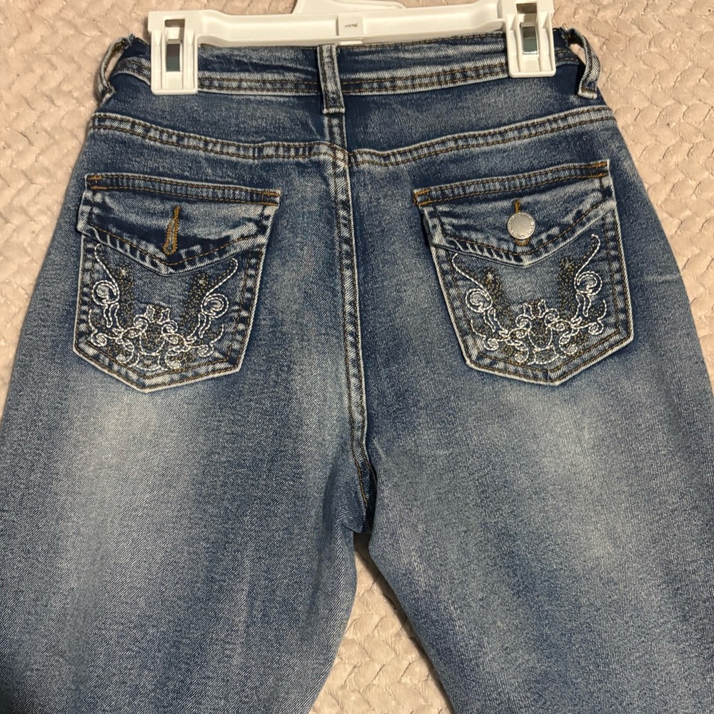 SHEIN Blue Embroidered Boot Cut Jeans
